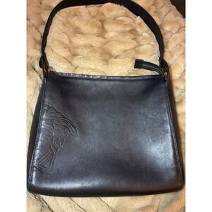 Gianni Versace Vintage Black Leather Medusa Embossed Hobo Shoulder Bag Italy